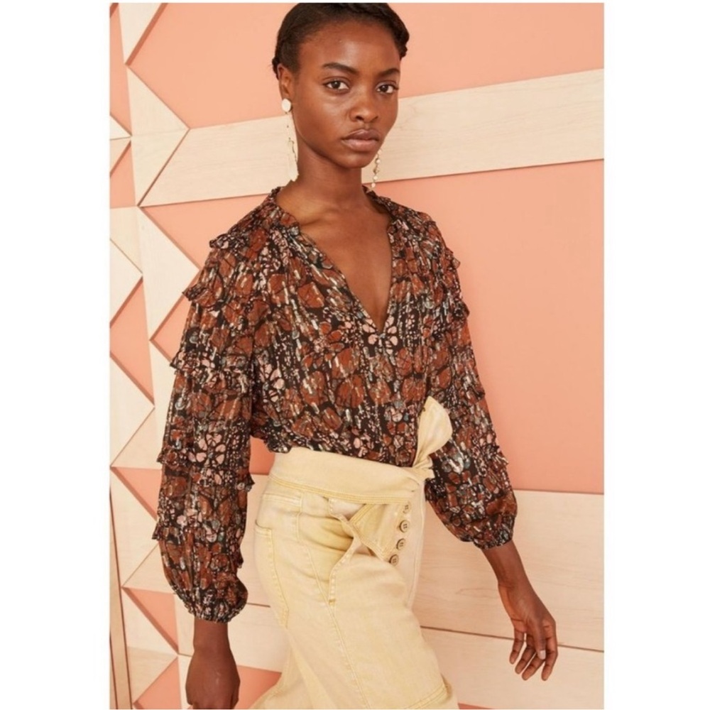Ulla Johnson Brown Floral Ruffle Blouse